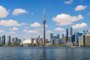 Toronto skyline featuring the CN Tower and downtown buildings, representing the diverse communities supported by translation services Toronto.